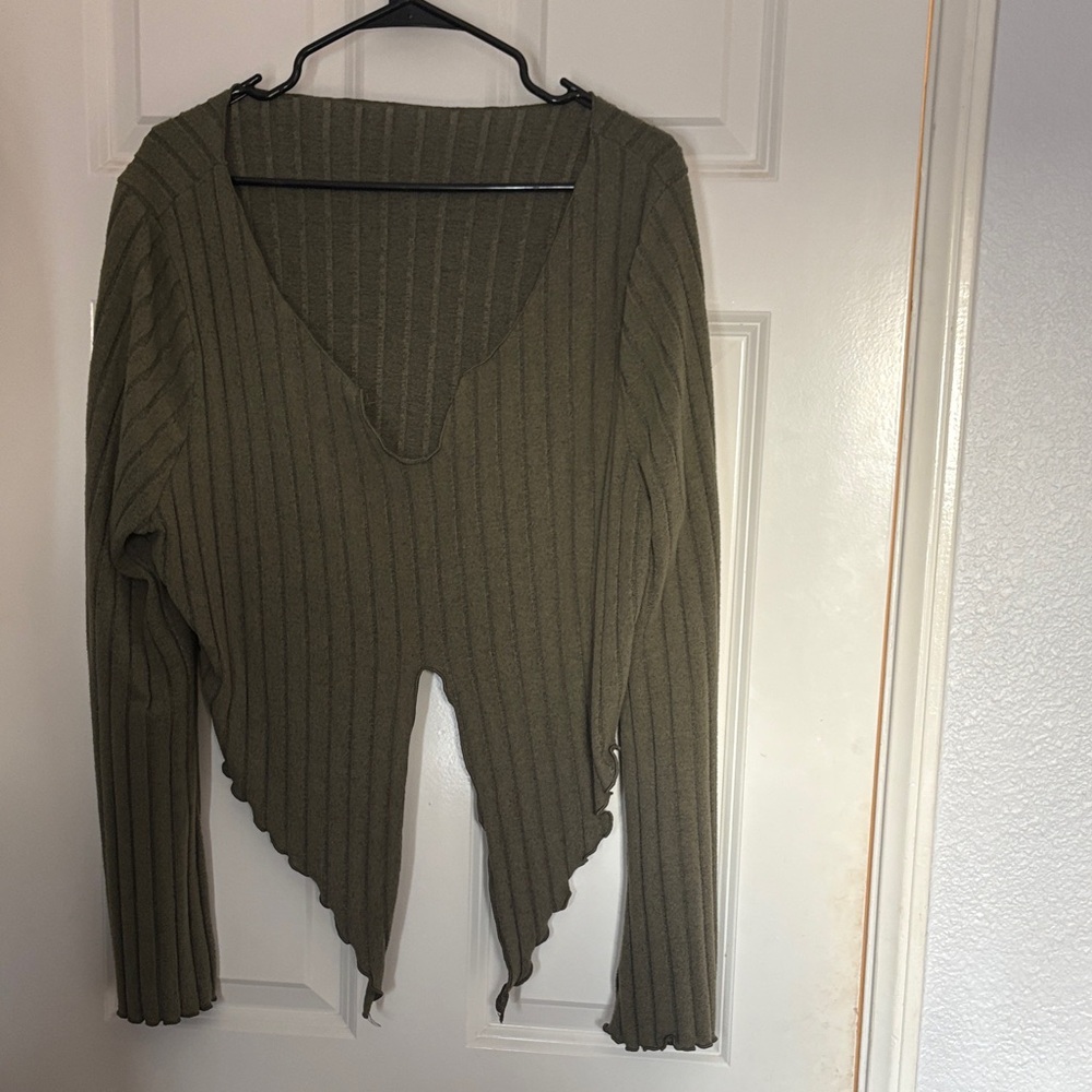 Olive Green Ribbed Sweater - Picture 3 of 3